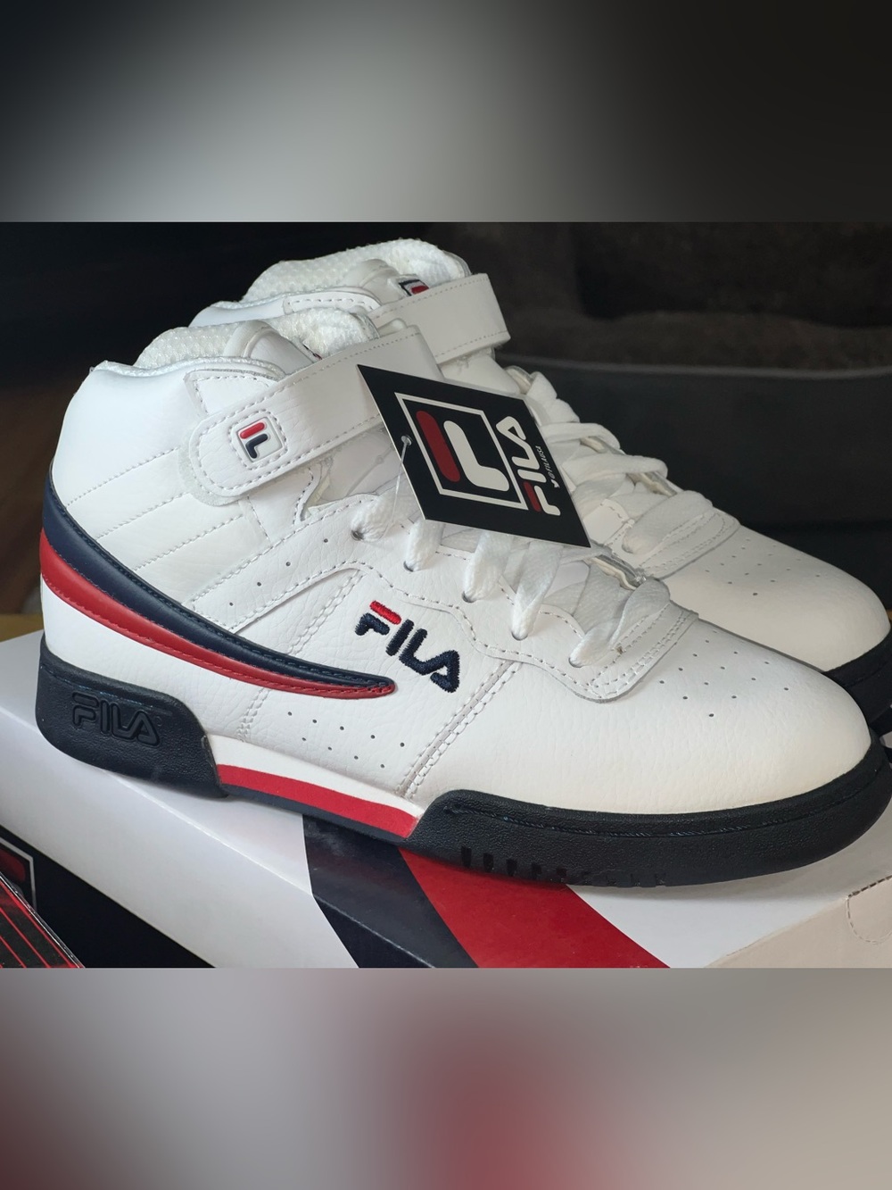 Fila Kids White Navy Red High-Top Sneakers with Strap